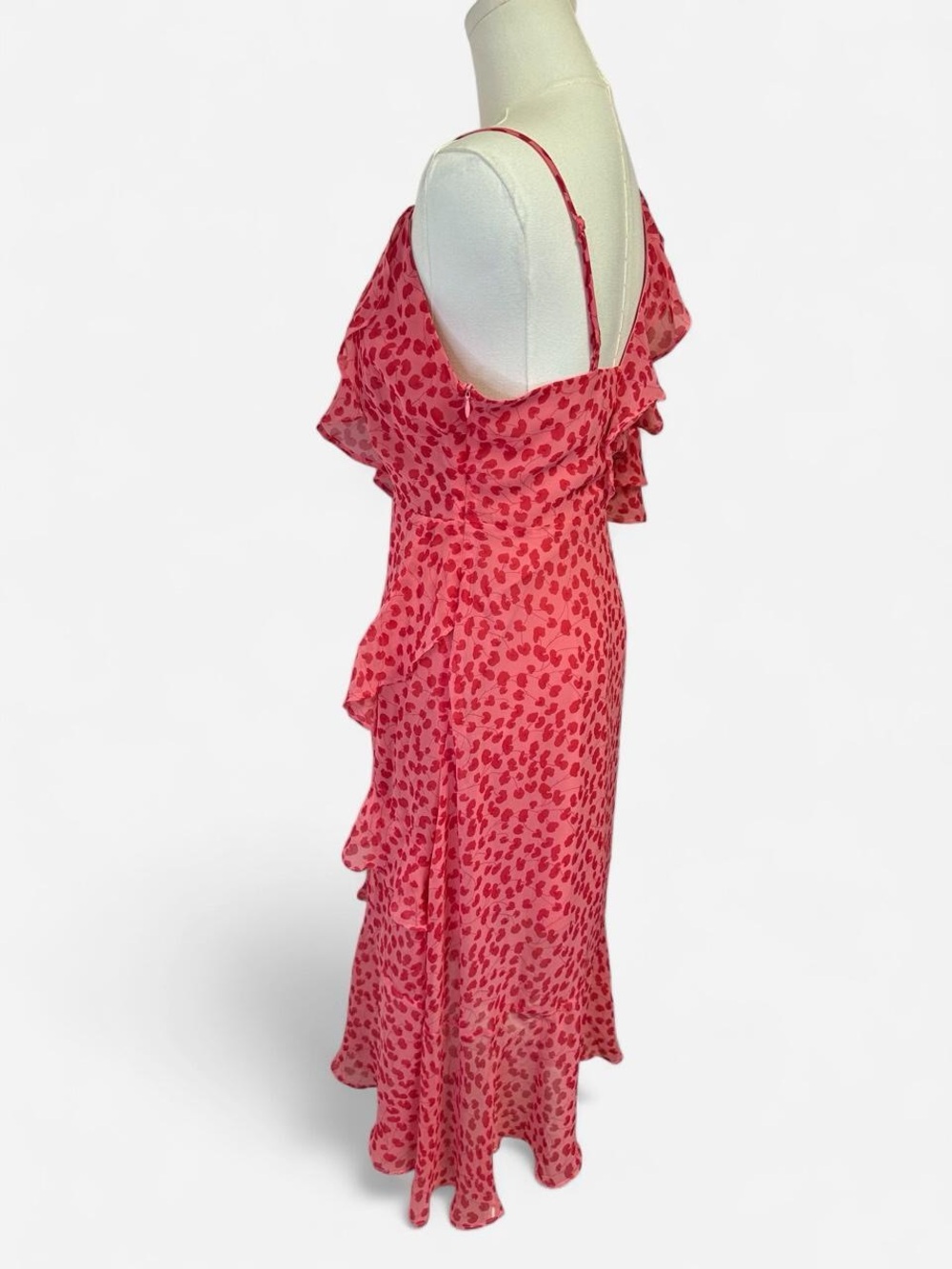 Nasty Gal Pink and Red One-Shoulder Ruffle Asymmetrical Midi Dress - Picture 3 of 6